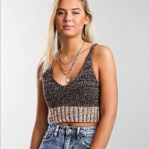 Free People Here All Day Cotton Brami Sweater Two Tone Size S Brown Pink